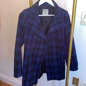 Old Navy Royal blue plaid wool blend coat